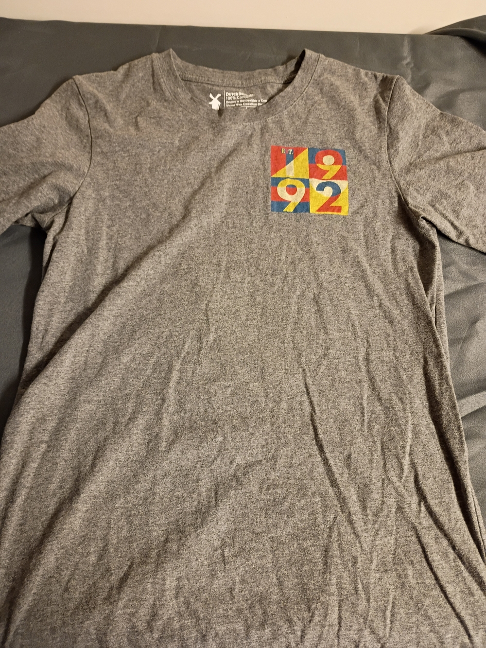 Dutch Bros Gray Tee with Colorful 1992 Chest Graphic